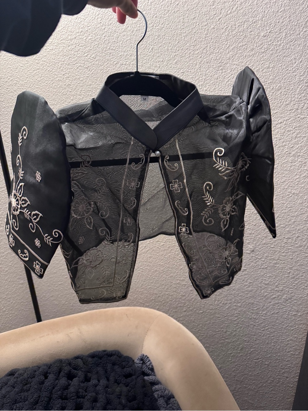 Black Embroidered Sheer Bolero Cape
